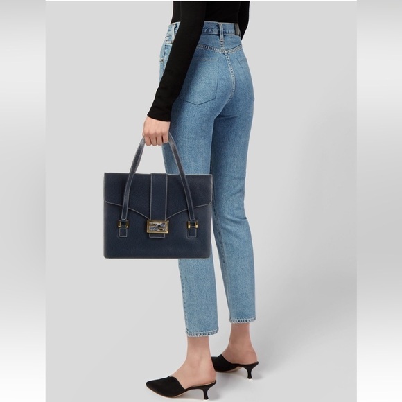 Fendi Navy Blue Leather top handle with marbel clasp Vintage - Picture 1 of 11